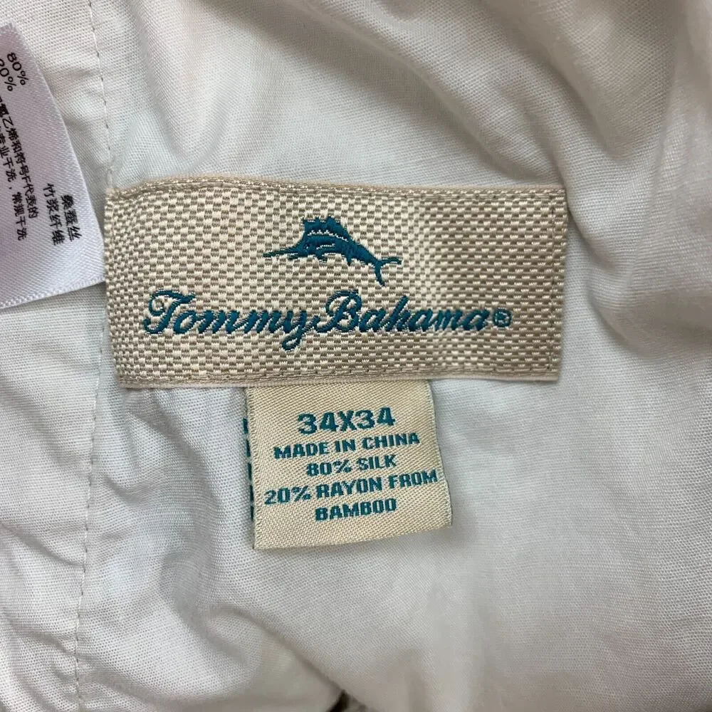 Tommy Bahama Pants Mens 34 Bison Silk Blend Pleated Front Straight Leg Relaxed